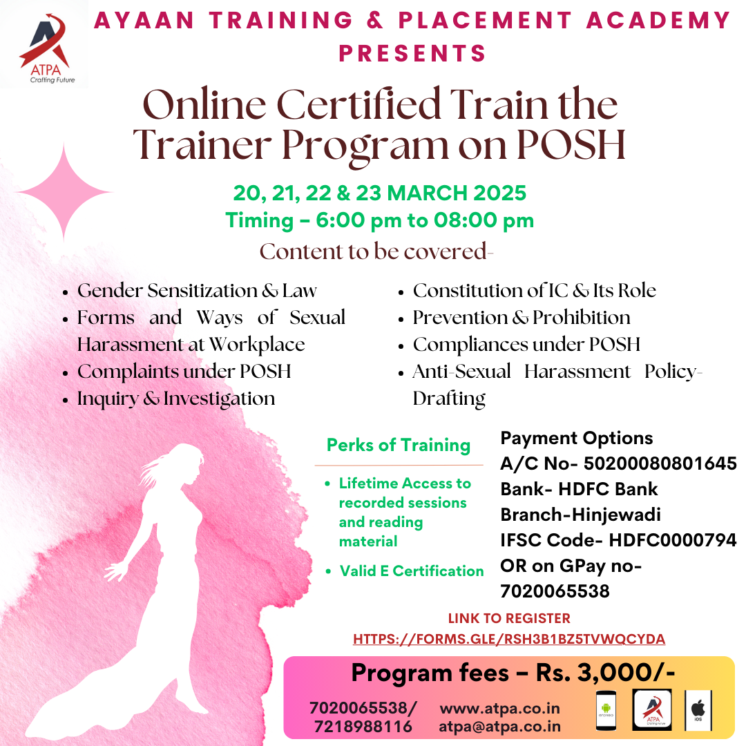 Online Certified Train the Trainer Program on POSH